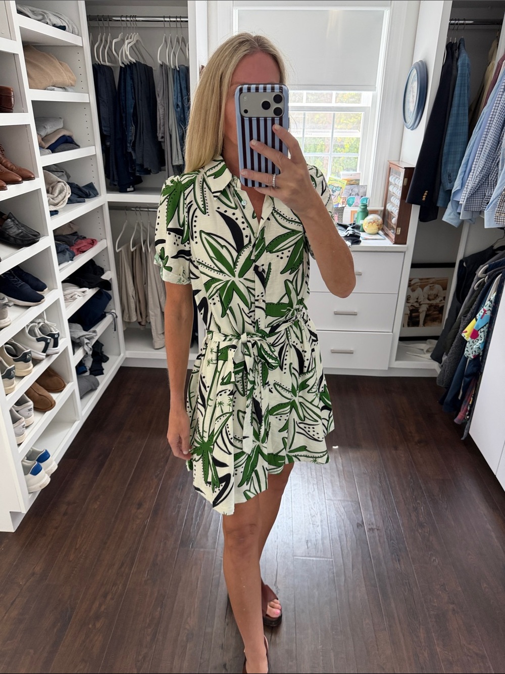 Avara Women's Green & White Printed Shirt Dress XS NWT